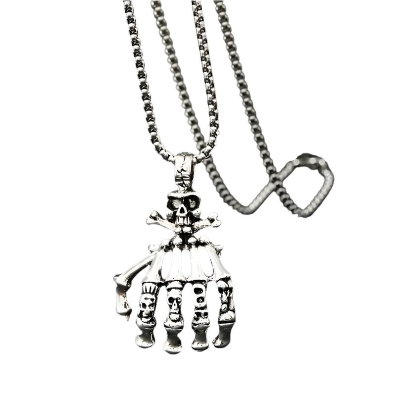 Sterling Silver Skeleton Hand Bone Pendant Necklace
