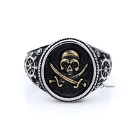 Thumbnail for Gold Pirate Skull Crossbones Swords Stainless Steel Men's Ring