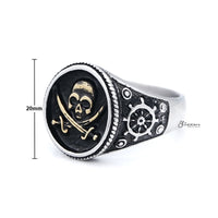 Thumbnail for Gold Pirate Skull Crossbones Swords Stainless Steel Men's Ring