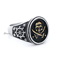 Thumbnail for Gold Pirate Skull Crossbones Swords Stainless Steel Men's Ring