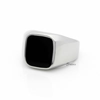 Thumbnail for Black Square Flat Top Stainless Steel Signet Ring - Silver