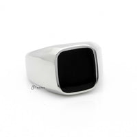 Thumbnail for Black Square Flat Top Stainless Steel Signet Ring - Silver