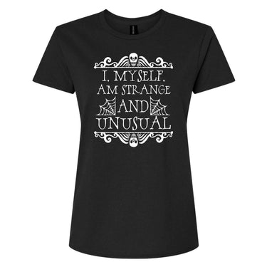 Black t-shirt with white text and design on a white background