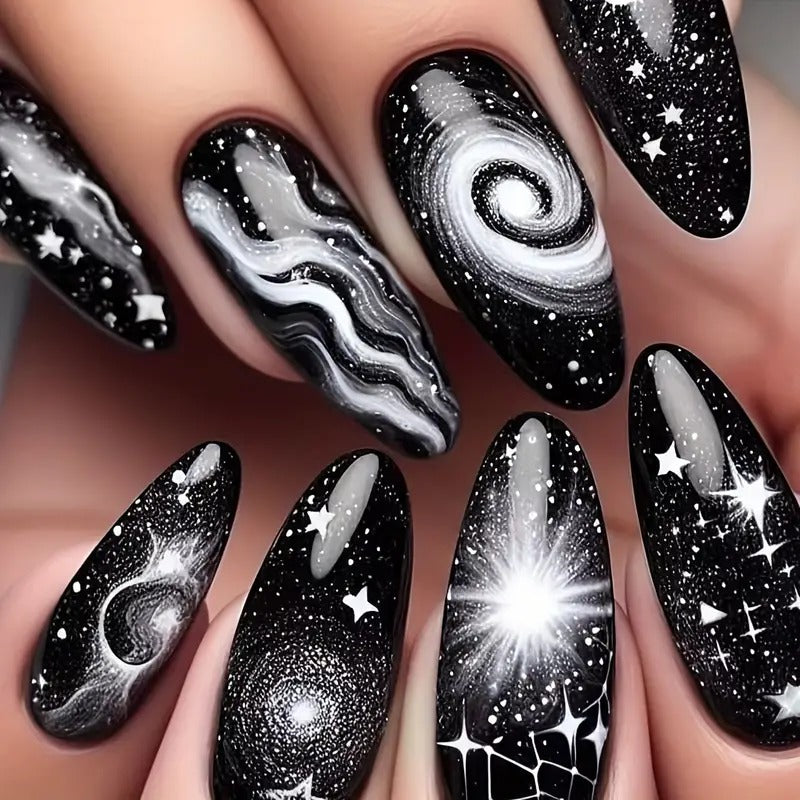 Black Galaxy Press On Nails