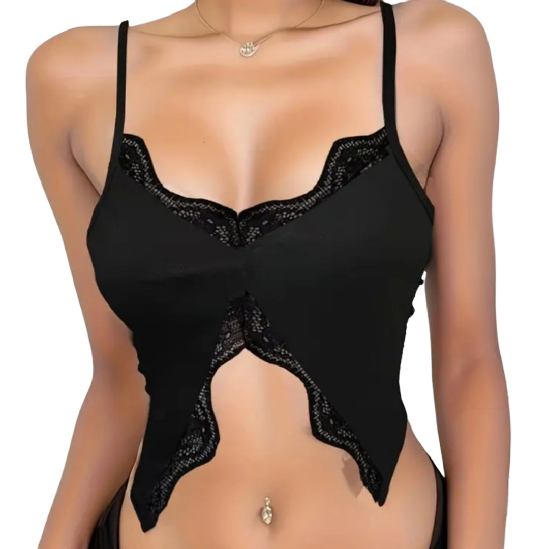 Black Butterfly Lace Crop Top