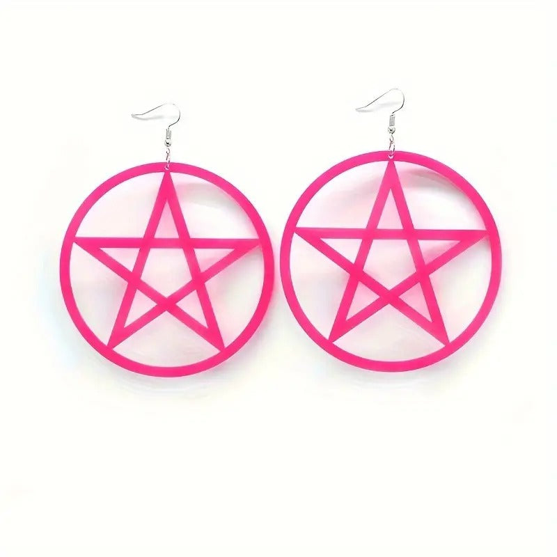 Pink Pentagram Hoop Earrings