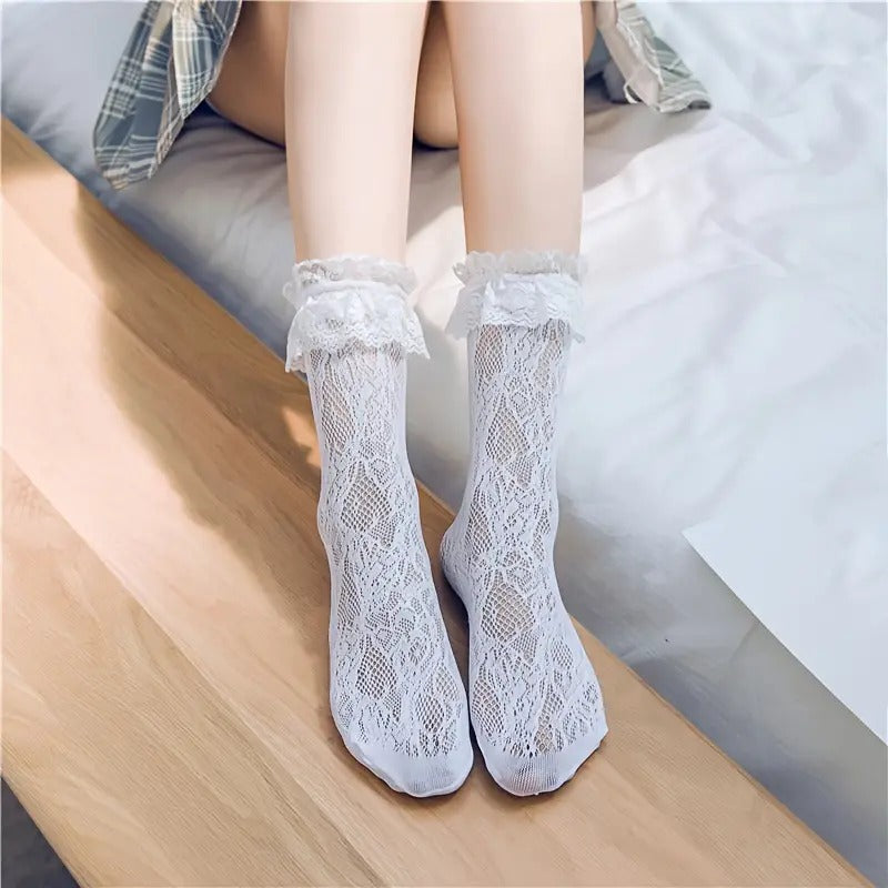 Ruffle Trim Lace Socks