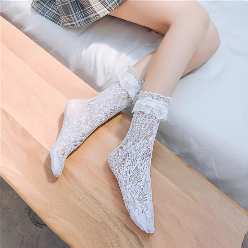 Ruffle Trim Lace Socks