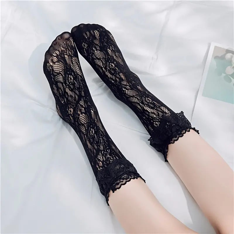 Ruffle Trim Lace Socks