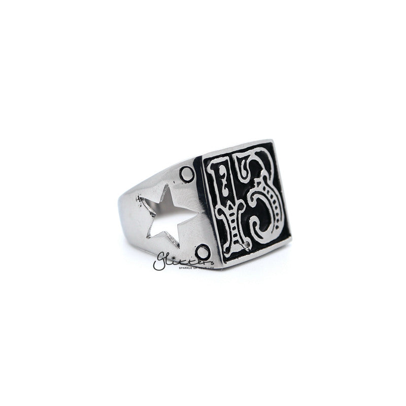 Stainless Steel Antiqued Number #13 Casting Men's Rings