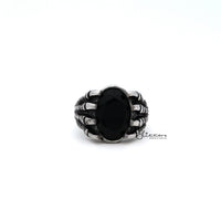Thumbnail for Men's Antiqued Stainless Steel Claw with Black CZ Stone Casting Rings