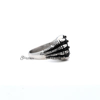 Thumbnail for Men's Antiqued Stainless Steel Claw with Black CZ Stone Casting Rings