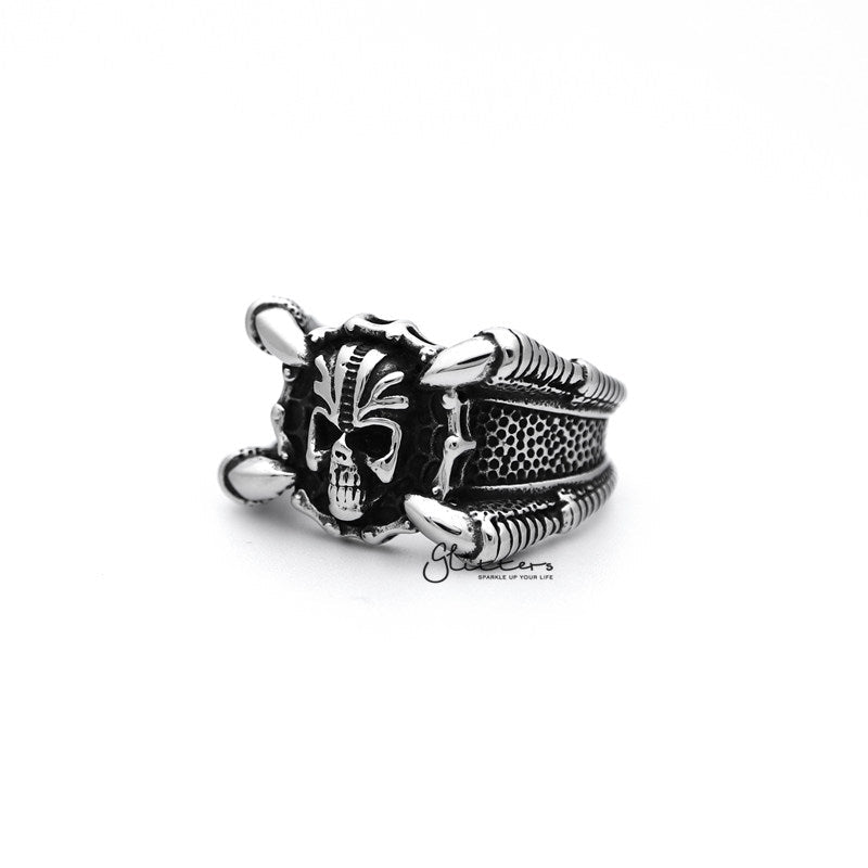 Stainless Steel Antiqued Skull Head with 4 Claws Casting Men's Rings
