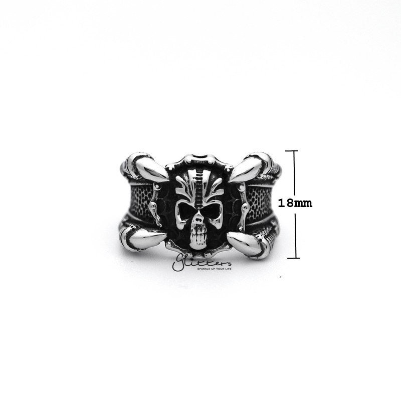Stainless Steel Antiqued Skull Head with 4 Claws Casting Men's Rings