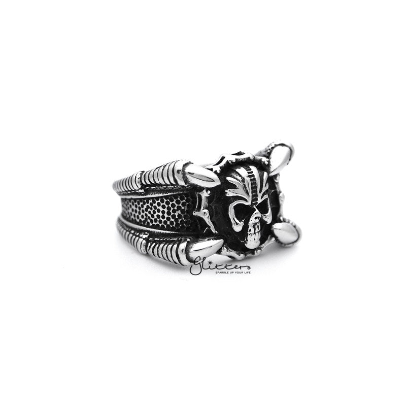 Stainless Steel Antiqued Skull Head with 4 Claws Casting Men's Rings
