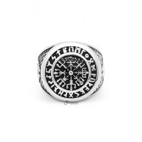 Thumbnail for Viking Compass Stainless Steel Ring with Valknut Symbols