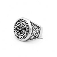 Thumbnail for Viking Compass Stainless Steel Ring with Valknut Symbols