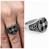 Thumbnail for Celtic Cross Stainless Steel Ring with Celtic Knot Symbols