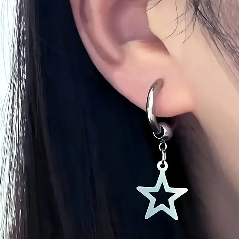 Star Drop Hoop Earrings