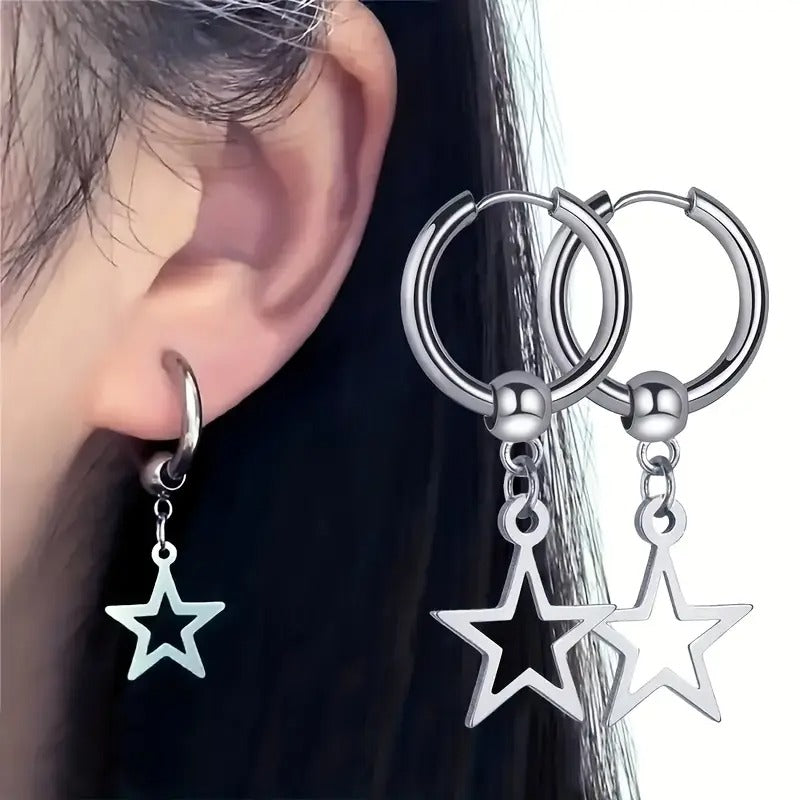 Star Drop Hoop Earrings