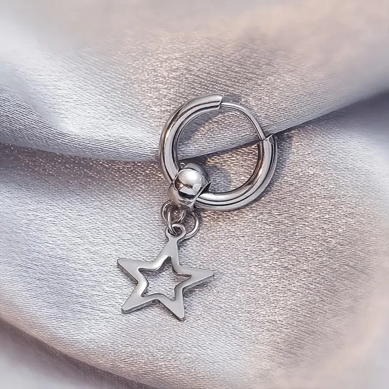 Star Drop Hoop Earrings