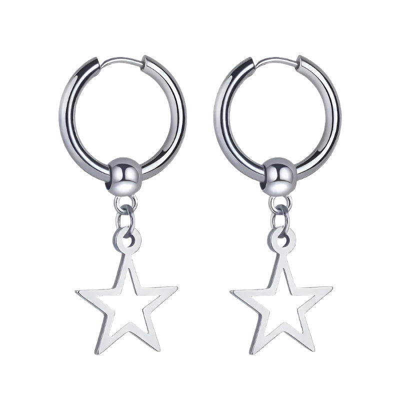 Star Drop Hoop Earrings