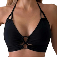 Thumbnail for Black Crisscross Halter Bikini Top