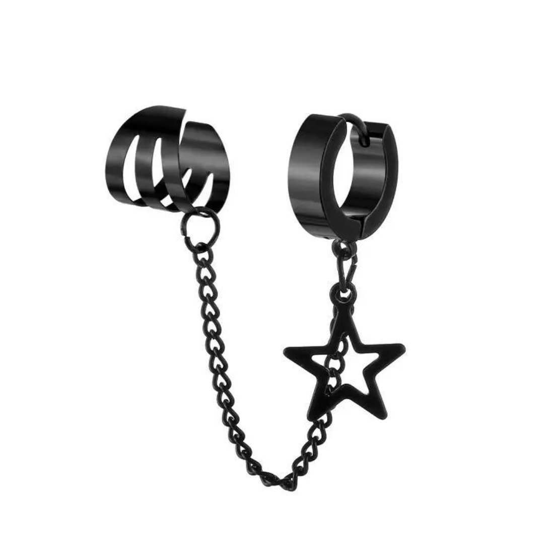 Black Star Chain Earring with Ear Cuff