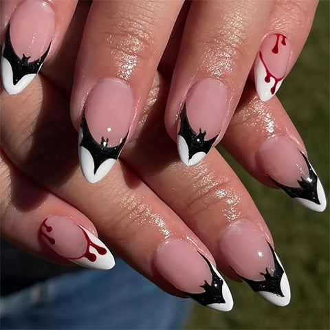 Gothic Bat Almond Nails