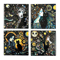 Thumbnail for Gothic Cat Lady Ceramic Coaster Set