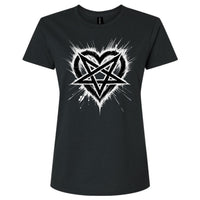 Thumbnail for Black t-shirt with a white heart-shaped pentagram design on a white background