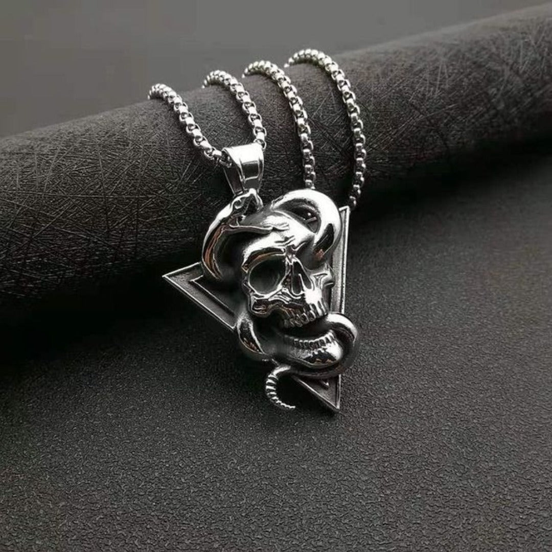 Skull Serpent Silver Necklace