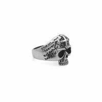 Thumbnail for Stainless Steel Skull Ring with Cross and Script Engraving