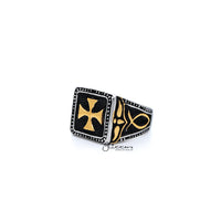 Thumbnail for Stainless Steel Antiqued Two Tone Cross Casting Men's Rings