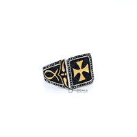 Thumbnail for Stainless Steel Antiqued Two Tone Cross Casting Men's Rings