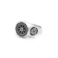 Thumbnail for Valknut Stainless Steel Ring with Helm of Awe Symbol