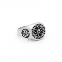 Thumbnail for Valknut Stainless Steel Ring with Helm of Awe Symbol