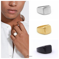 Thumbnail for Stainless Steel Square Flat Top Signet Ring - Black