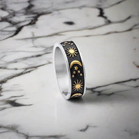 Thumbnail for Stainless Steel Sun Moon Stars Ring - Gold