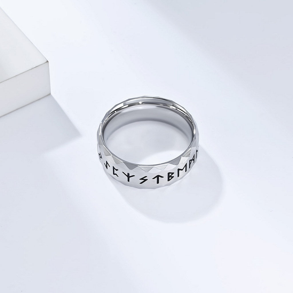 Stainless Steel Viking Norse Rune Ring - Silver