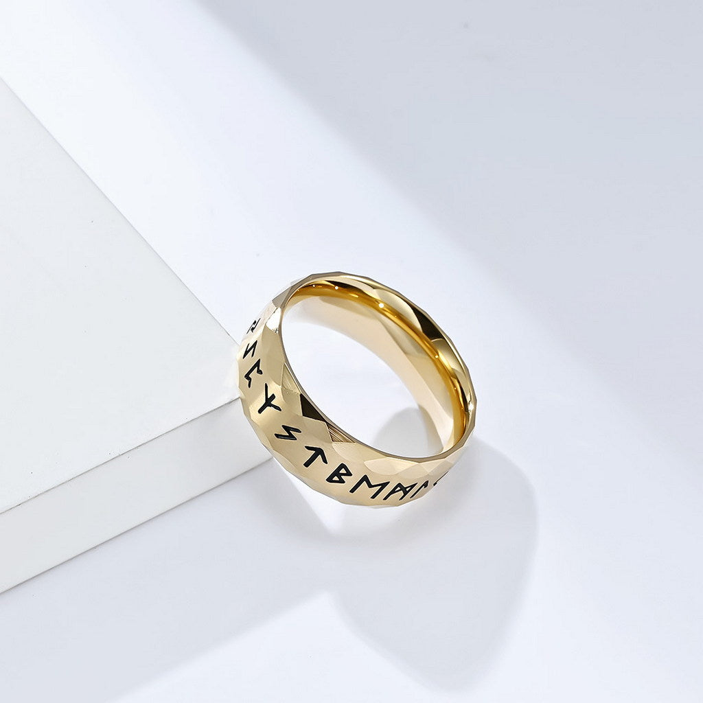 Stainless Steel Viking Norse Rune Ring - Gold