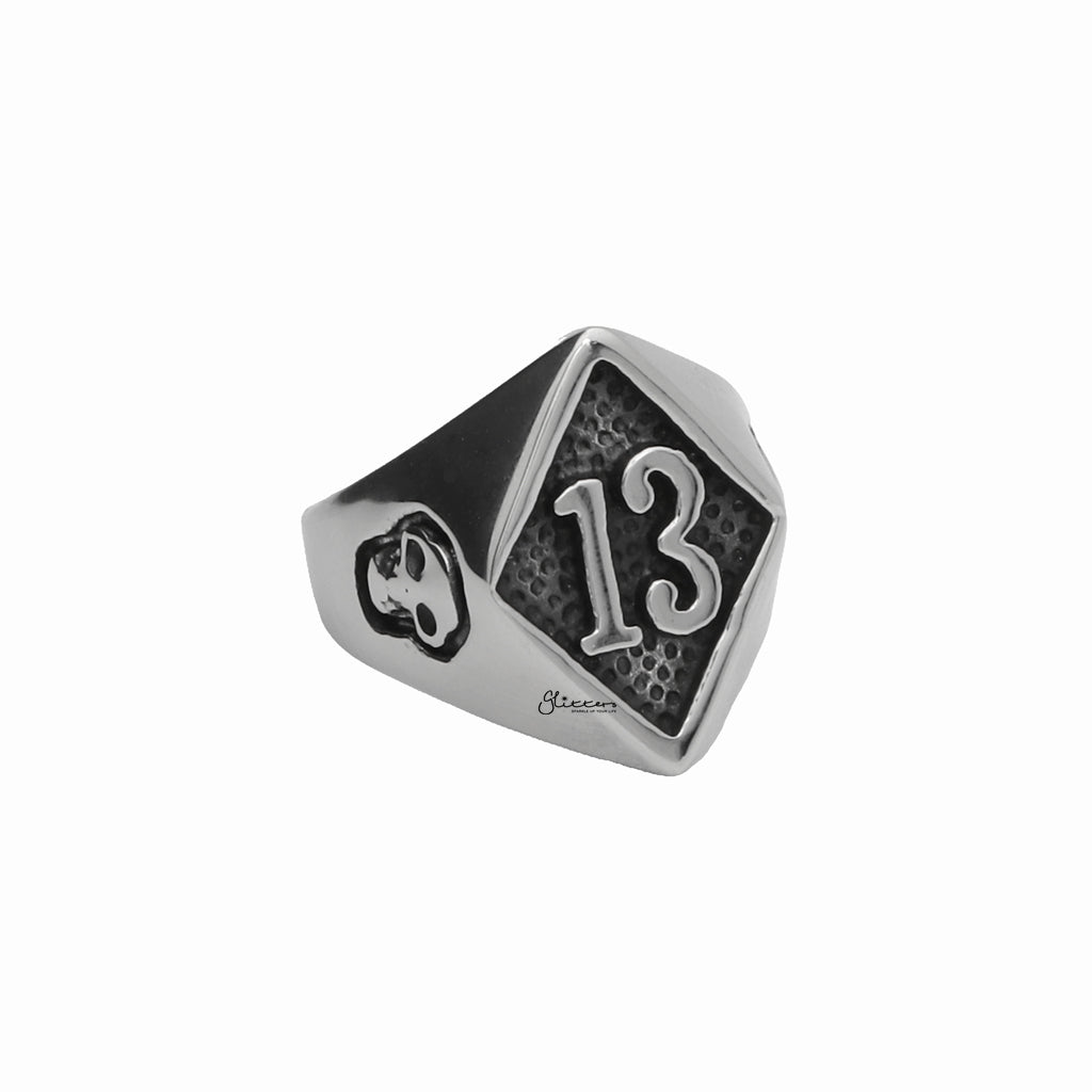 Stainless Steel Number 13 and Skulls Ring