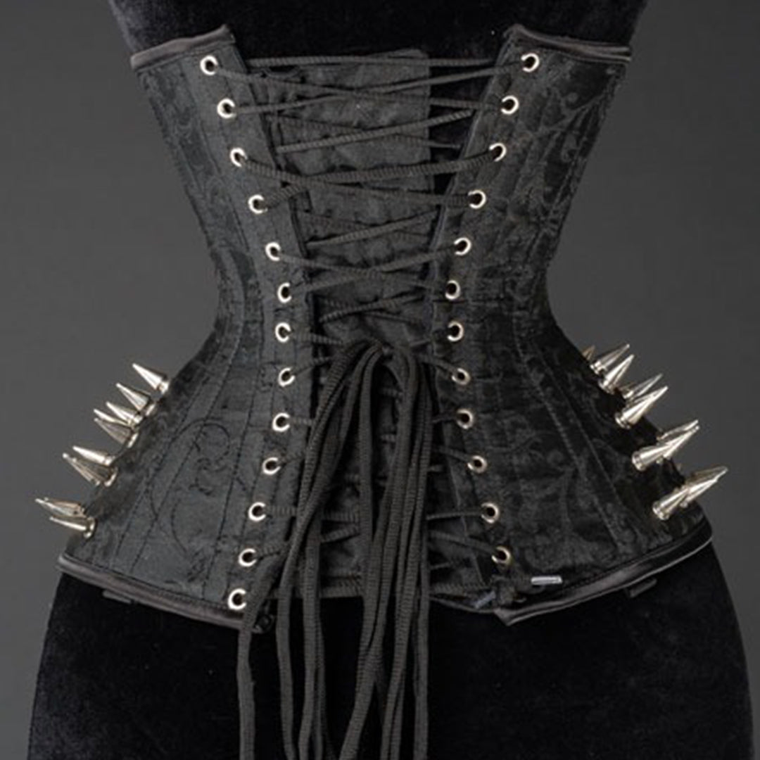 Black Brocade Extreme Waist Clasp Spike Corset