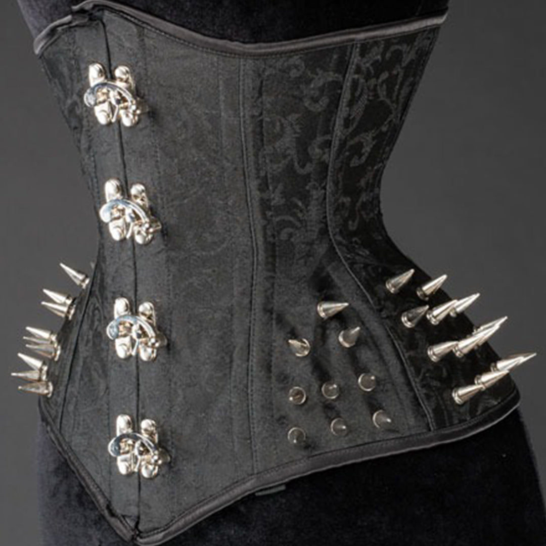 Black Brocade Extreme Waist Clasp Spike Corset