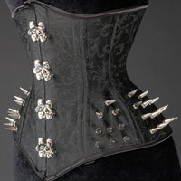 Thumbnail for Black Brocade Extreme Waist Clasp Spike Corset