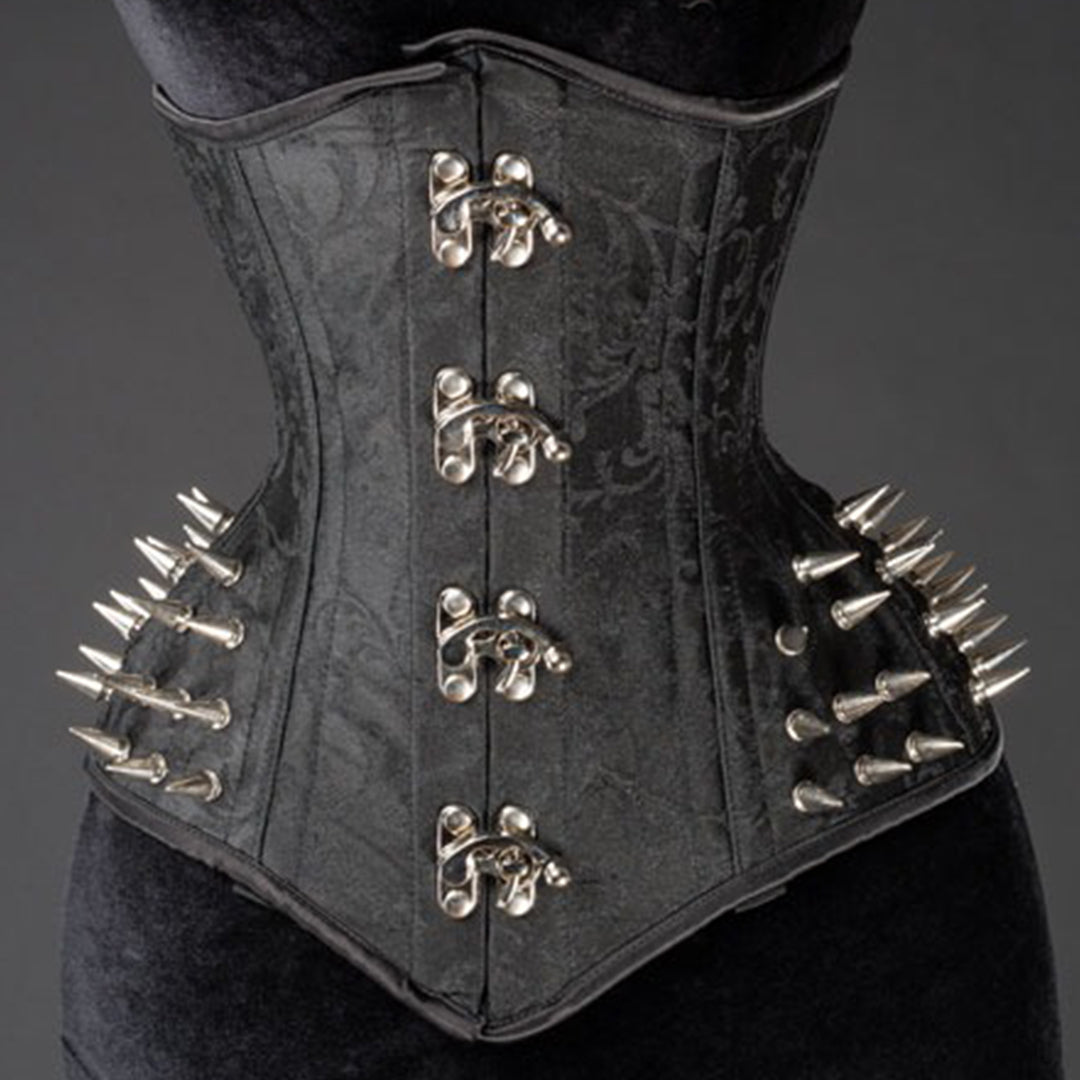 Black Brocade Extreme Waist Clasp Spike Corset