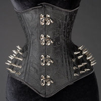 Thumbnail for Black Brocade Extreme Waist Clasp Spike Corset