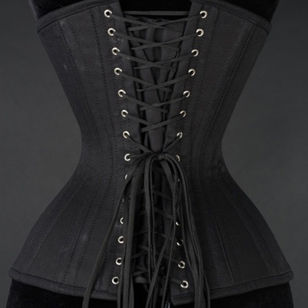 Black Cotton Longline Extreme Waist Clasp Corset