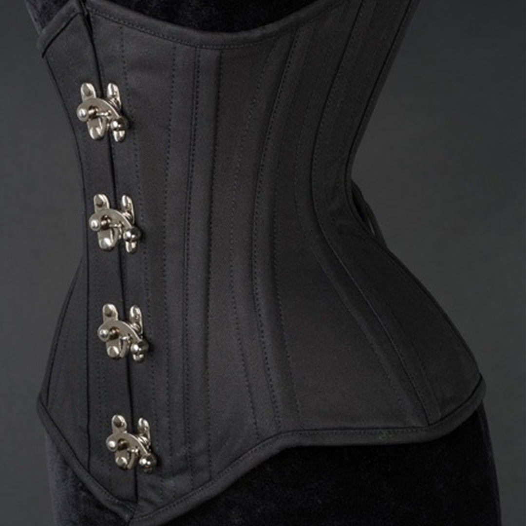 Black Cotton Longline Extreme Waist Clasp Corset