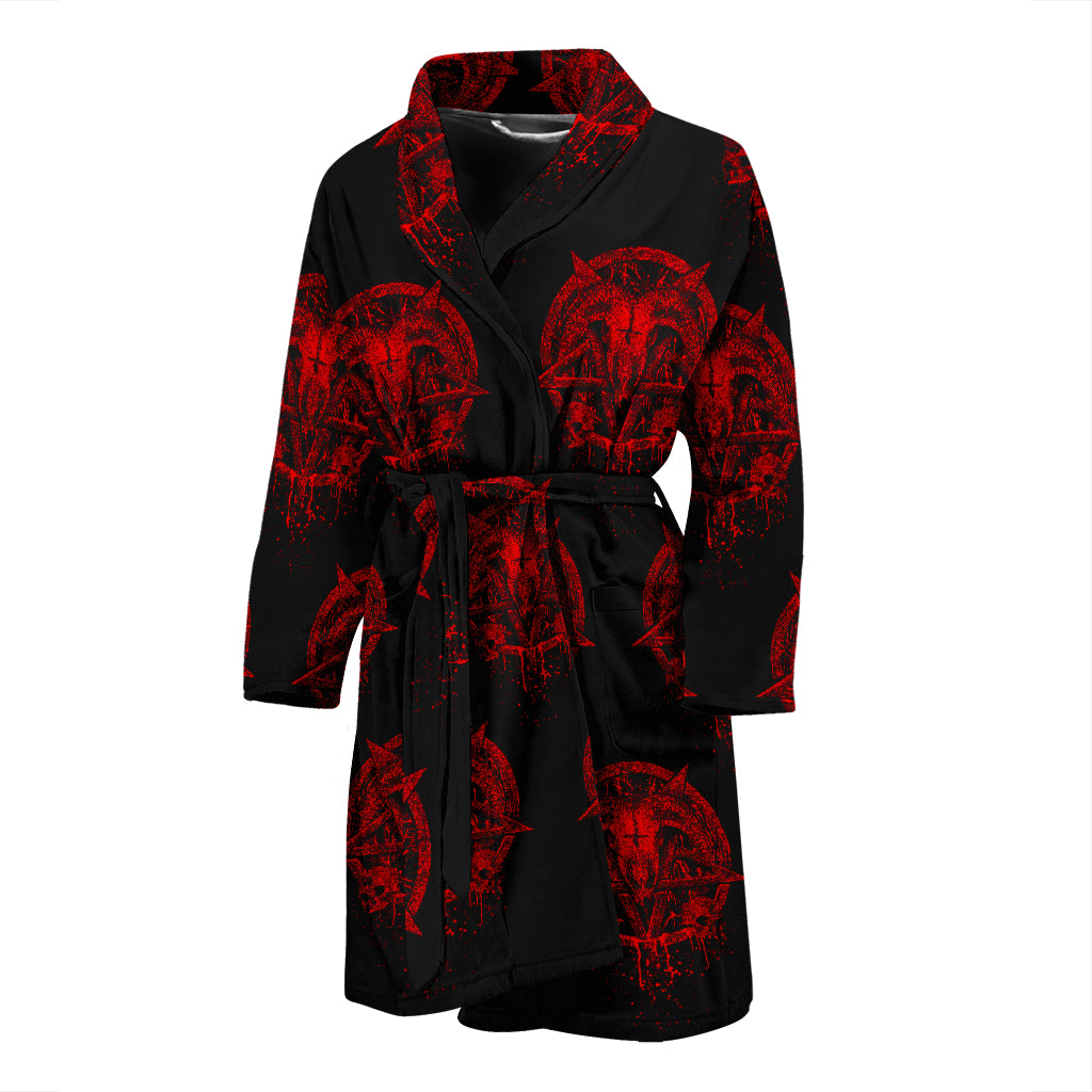 Red Brutal Baphomet Men's Bath Robe